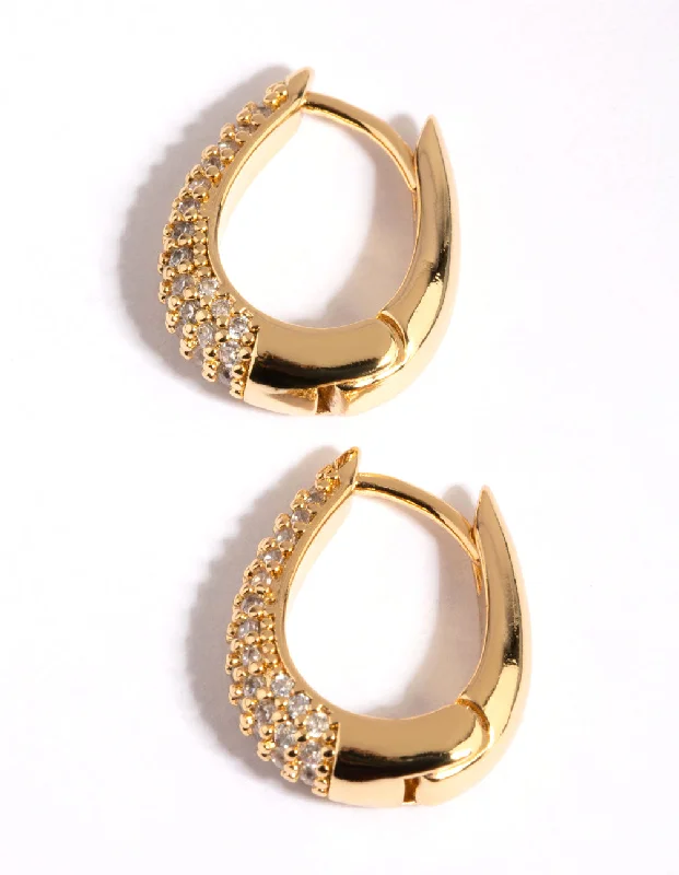 Elegant Stud Earrings-Gold Plated Hoop Earrings with Cubic Zirconia