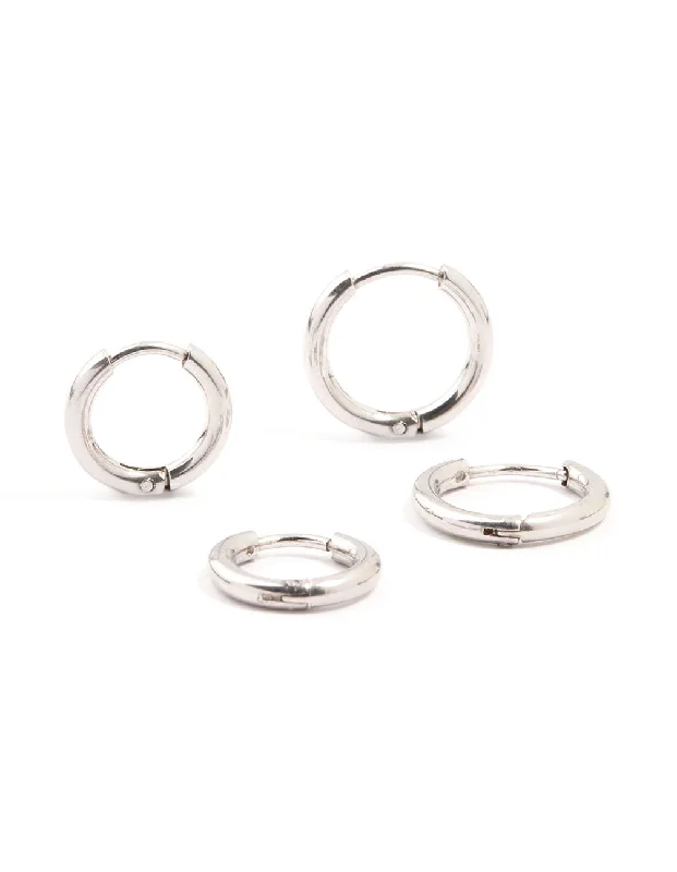 Triangular Earrings-Waterproof Stainless Steel Medium Hoop Earrings 2-Pack