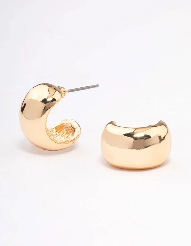 Handcrafted Earrings-Gold Mini Chubby Huggie Earrings