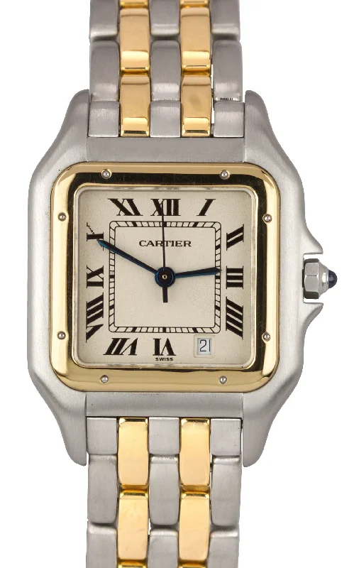 Eco-Friendly Solar Watch-Cartier Panthere Mid-Size Two Tone Gold Two Row Ivory 27mm Quartz Watch 183949