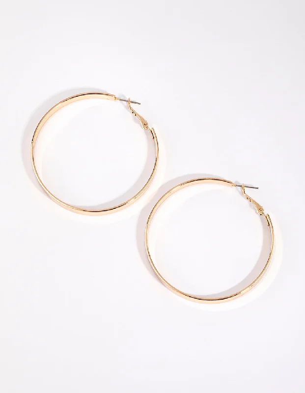 Gold-Plated Hoop Earrings-Gold Flat Hoop Earrings