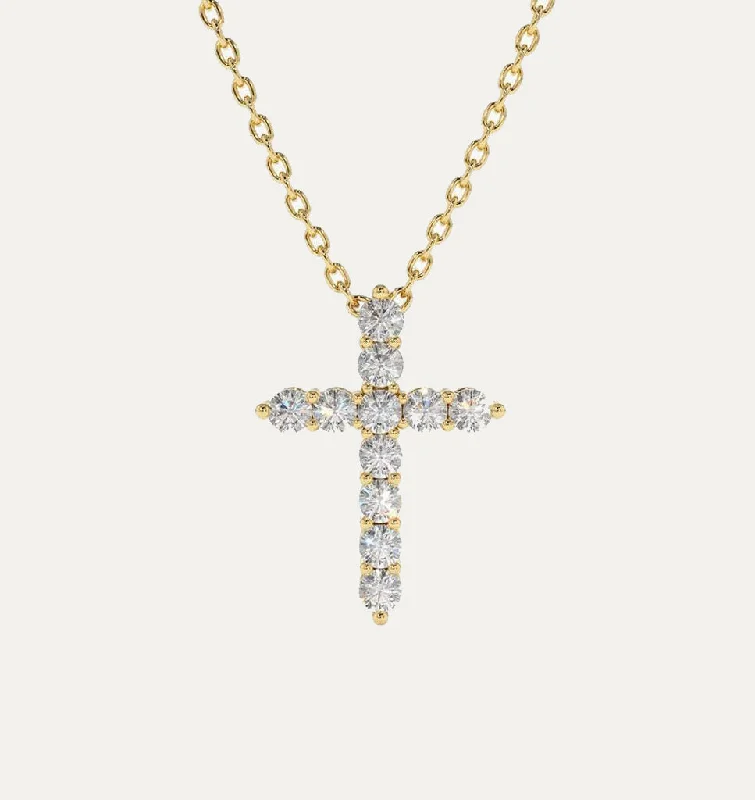 Vintage Gold Necklace-18K Gold Cross Diamond Necklace