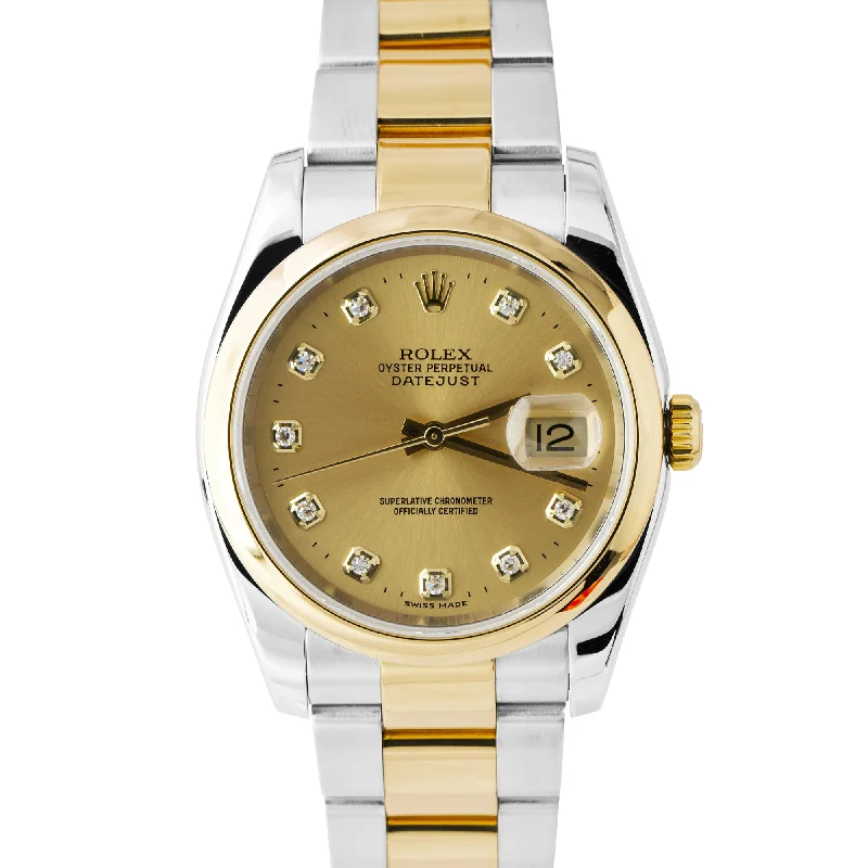 Luxury Men's Watch-Rolex DateJust 36mm Two-Tone Gold Stainless Factory Diamond Champagne 116203