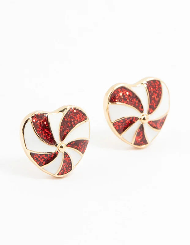 Unique Hoop Earrings-Gold Epoxy Spiral Heart Stud Earrings