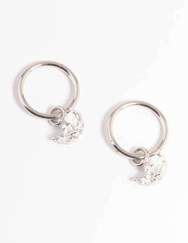 Cute Ear Jackets-Surgical Steel Cubic Zirconia Trio Marquise Hoop Earrings