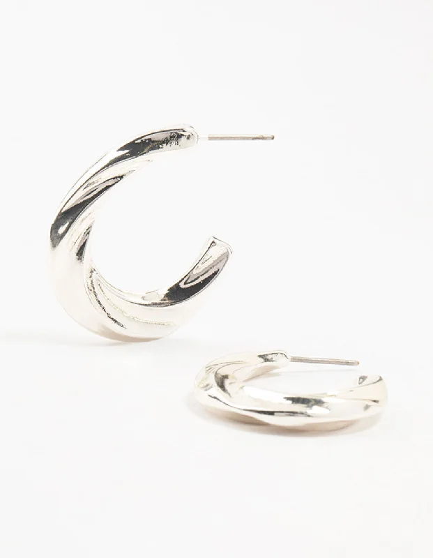 Star Shaped Earrings-Silver Thin Twisted Hoop Earrings