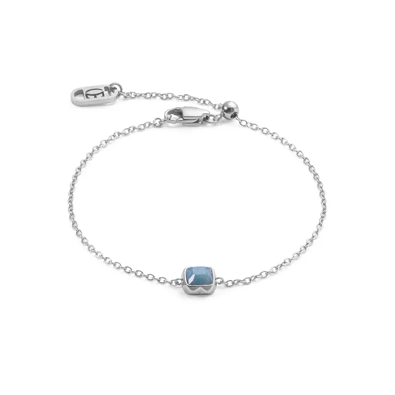 Handmade Cuff Bracelet-Coeur De Lion Silver March Birthstone Blue Aventurine Bracelet