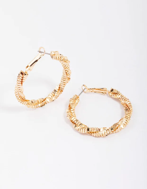 Casual Earrings-Gold Twisted Hoop Earrings