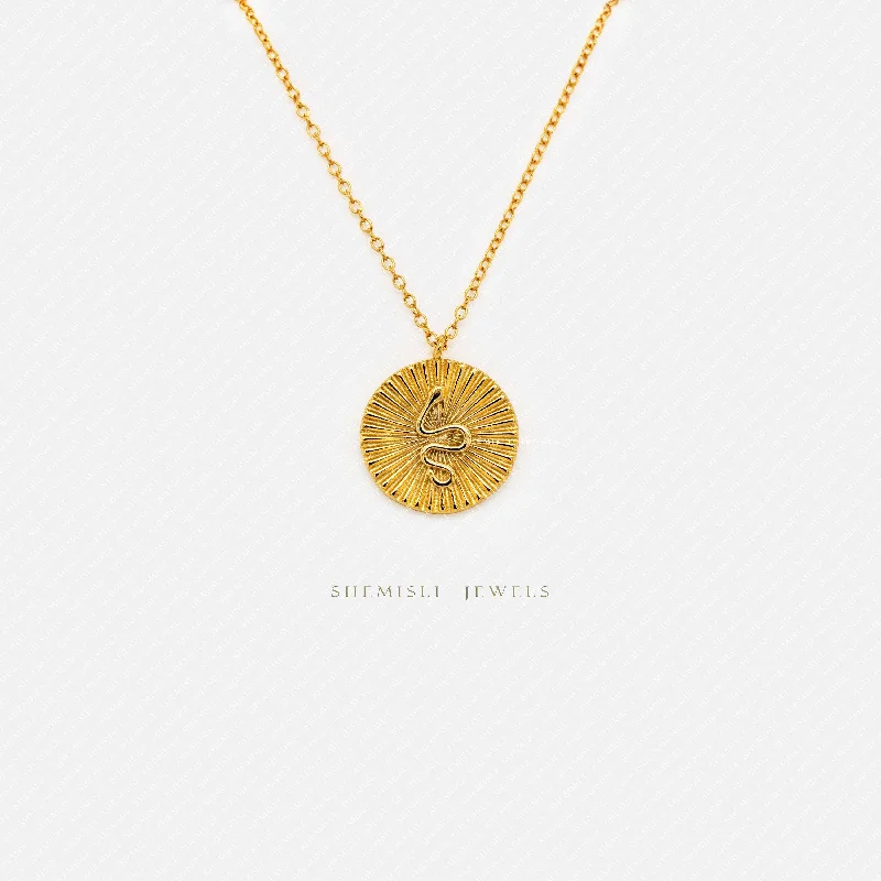 Custom Gold Necklace-Snake Disc Necklace, Silver or Gold Plated  (15.5"+2") SHEMISLI - SN019