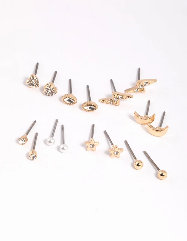 Big Statement Earrings-Gold Celestial Pearl Stud Earring 8-Pack