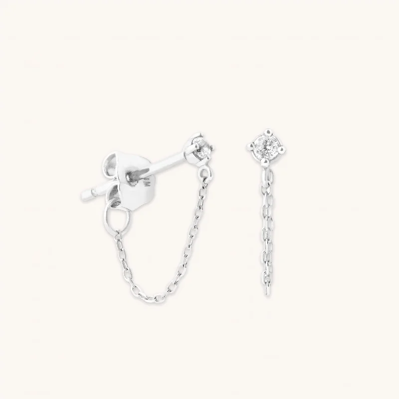 Stud Earrings with Gemstones-Topaz Chain Stud Earrings in Solid White Gold