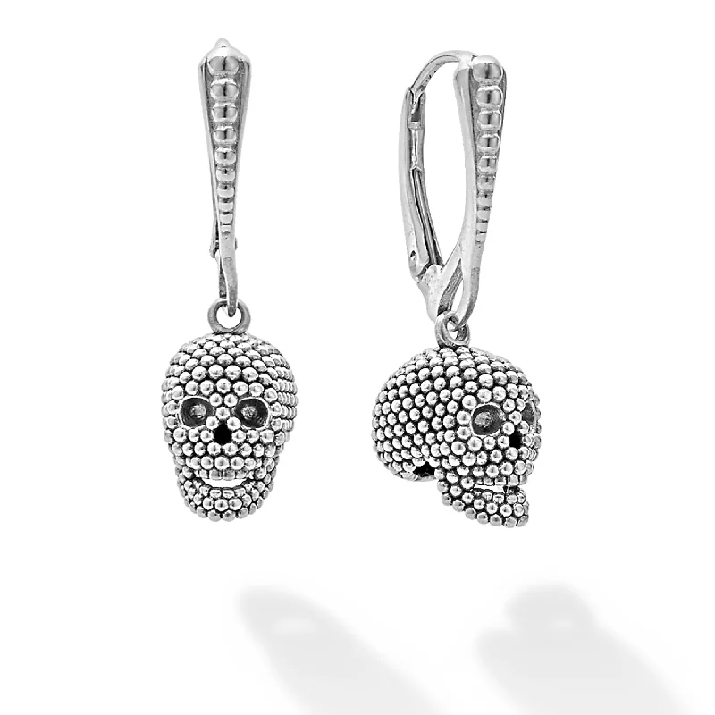 Stylish Drop Earrings-Anthem Caviar Beaded Skull Drop Earrings