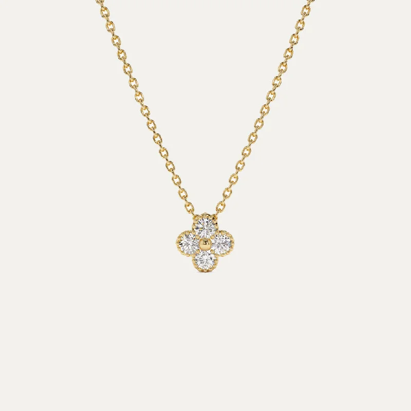 Classic Bar Pendant Necklace-18K Gold Clover Diamond Necklace