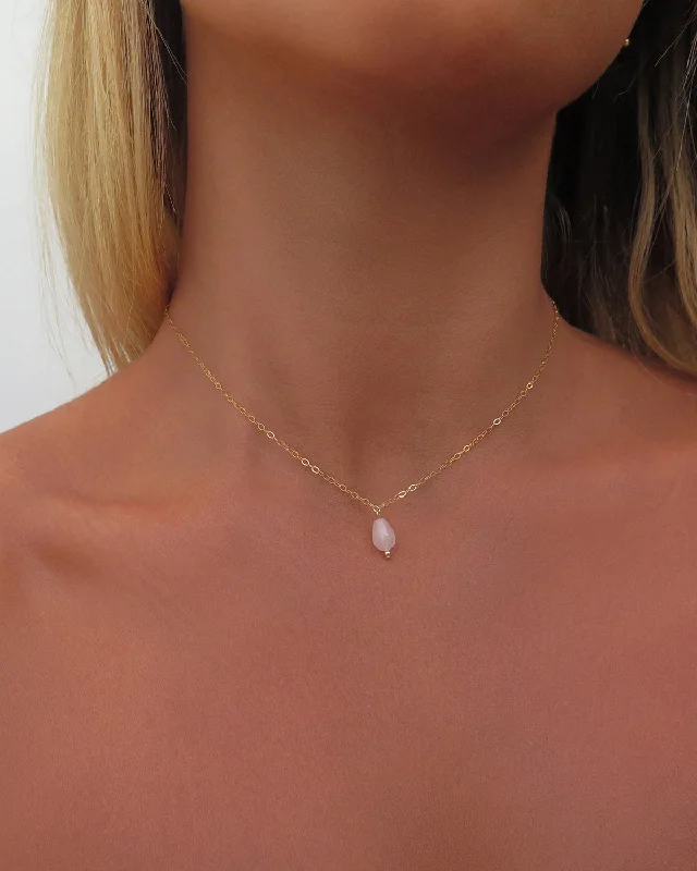 Multi-Layered Crystal Necklace-Rose Quartz Teardrop Necklace