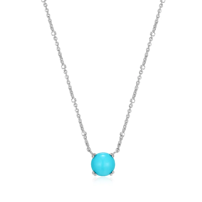 Crystal Necklace-Sterling Silver Solitaire Turquoise Necklace