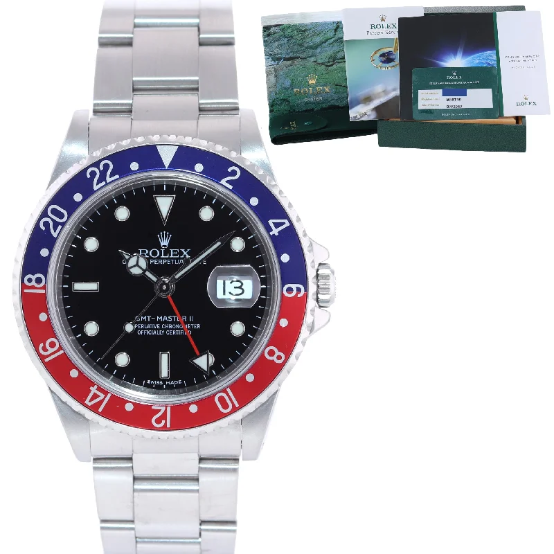 Customizable Classic Watch-2017 RSC PAPERS Rolex GMT-Master 2 Pepsi Blue Red Steel 40mm 16710 Watch Box