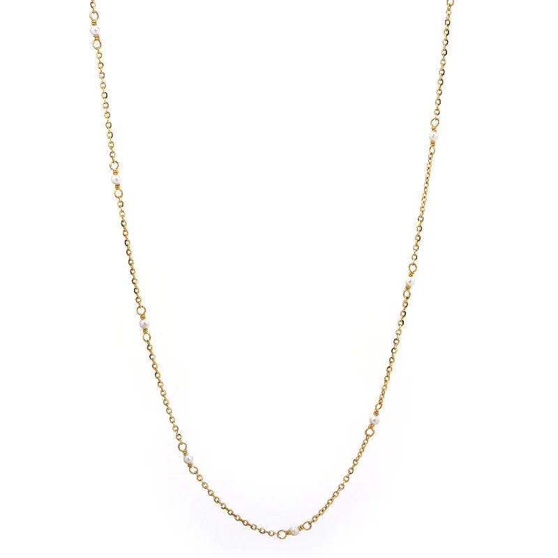 Gold-Plated Heart Necklace-Pearl Chain Necklace