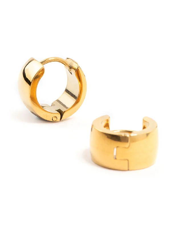 Diamond Drop Earrings-Waterproof Gold Plated Stainless Steel Wide Round Huggie Earrings