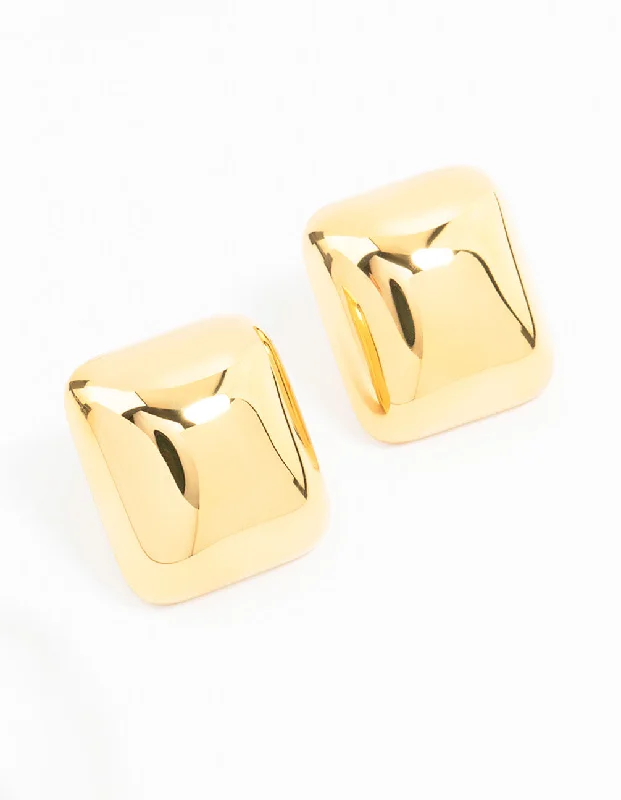 Diamond Stud Earrings-Waterproof Gold Plated Stainless Steel Square Stud Earrings