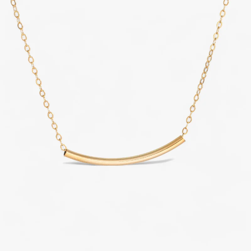 Minimalist Crystal Necklace-Dainty Curve Tube Bar Necklace, 1.25" Bar