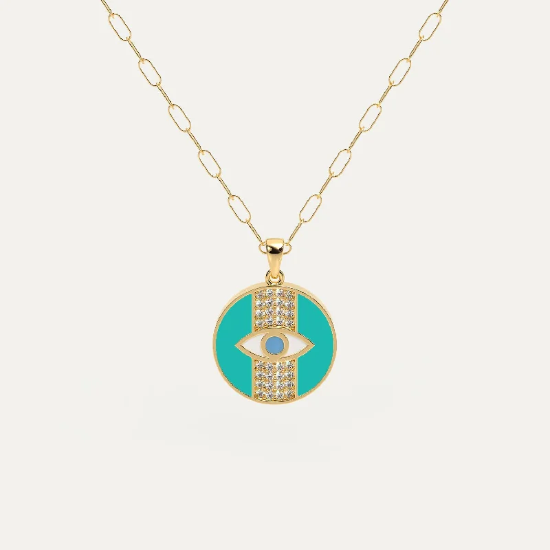 Dainty Gold Necklace-Guardian Diamond Stripe Evil Eye Necklace