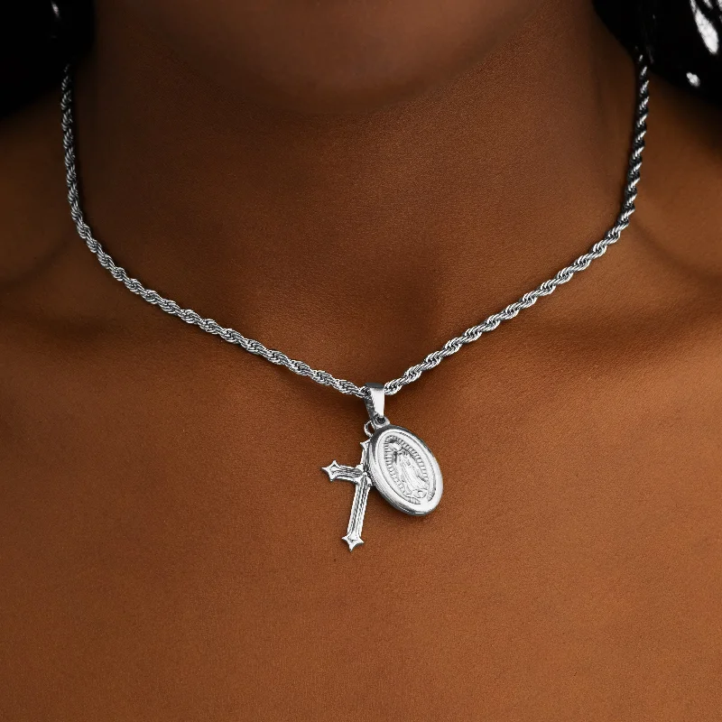 Fashionable Silver Choker-St.Mary & Cross Necklace