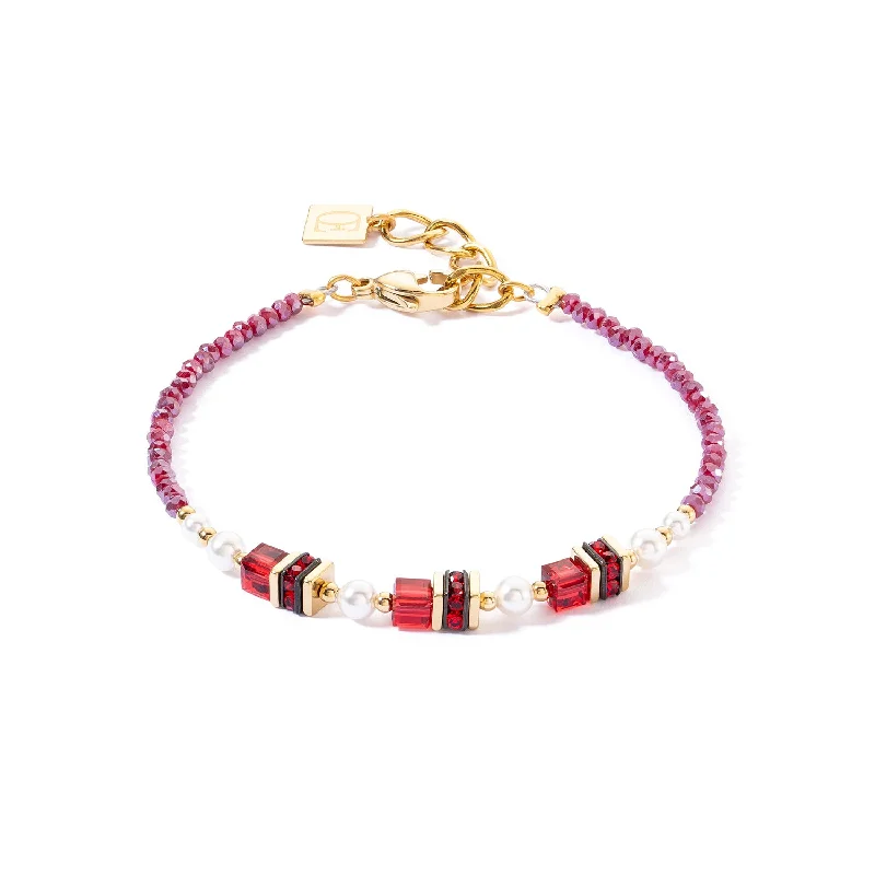 Gemstone Chain Cuff Bracelet-Coeur De Lion Sparkling Princess Gold Red Bracelet