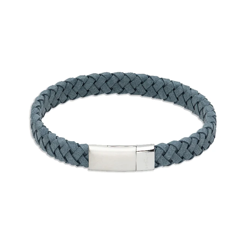 Simple Silver Bangle-Unique & Co Antique Blue Weave Leather Bracelet