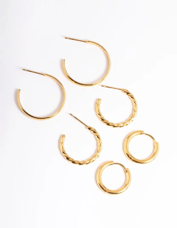 Crystal Hoop Earrings-Waterproof Gold Plated Stainless Steel Mixed Huggie Earrings Pack