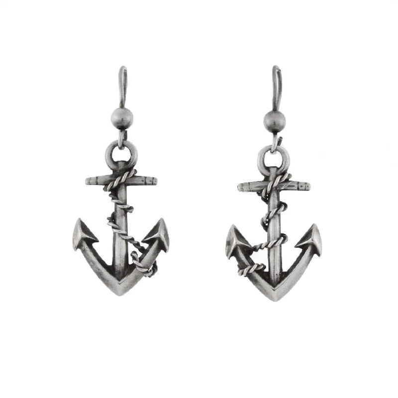 Triangular Drop Earrings-Victorian Sterling Silver Anchor Link Dangling Earrings