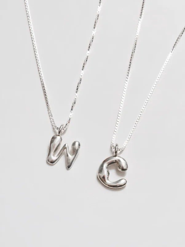 Elegant Heart Pendant Necklace-Alphabet Charm Necklace in Sterling Silver