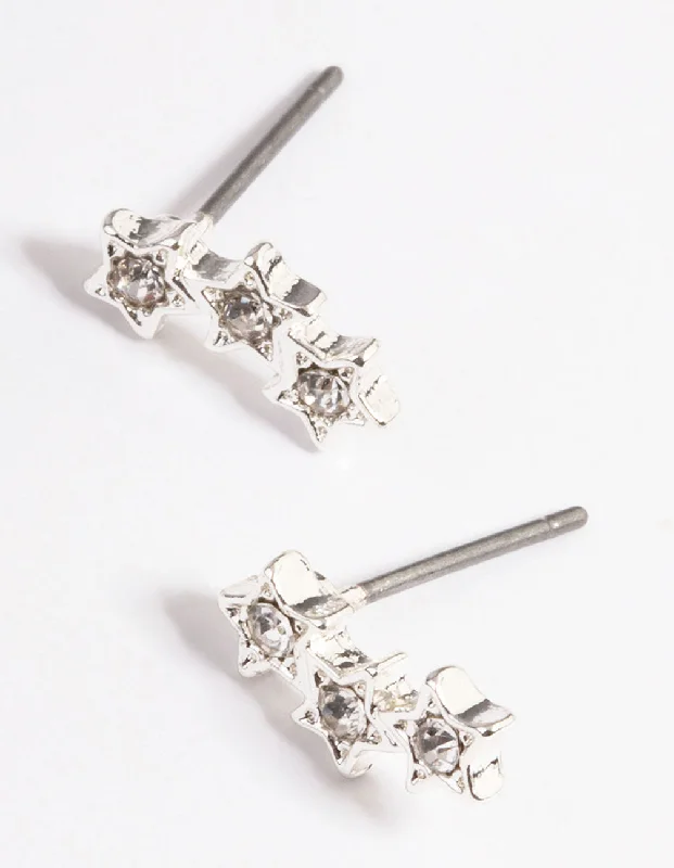 Geometric Dangle Earrings-Silver Star Crawler Stud Earrings