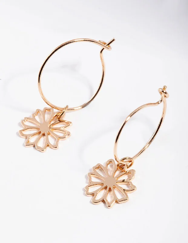 Luxury Chandelier Earrings-Gold Dainty Flower Hoop Earrings