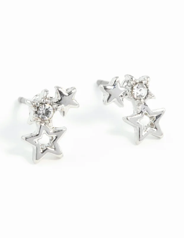 Classic Pearl Earrings-Silver Mini Star Cluster Stud Earrings