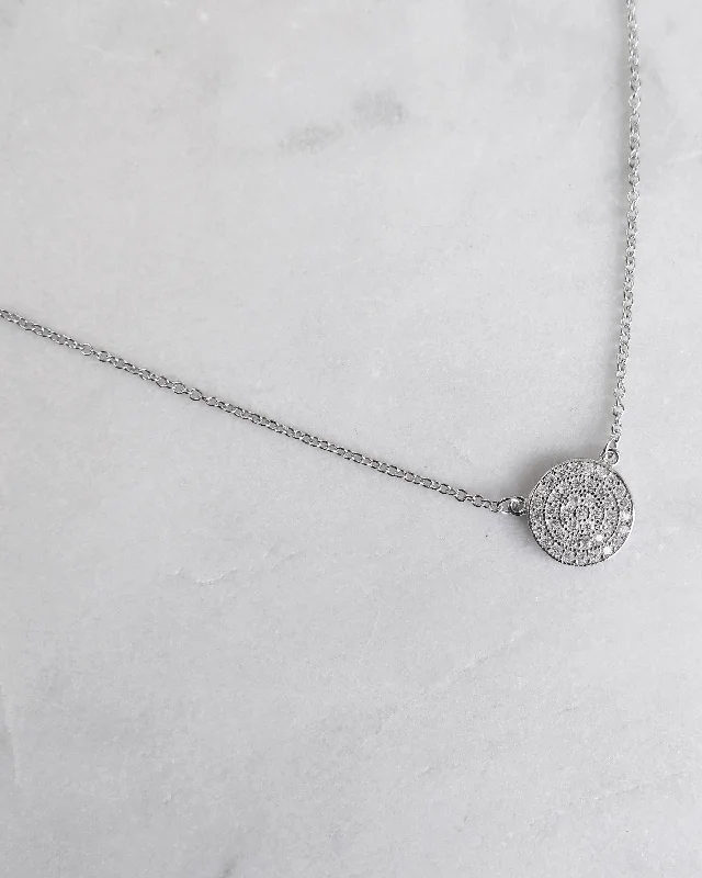 Unique Gemstone Necklace-CZ Coin Necklace  - Sterling Silver