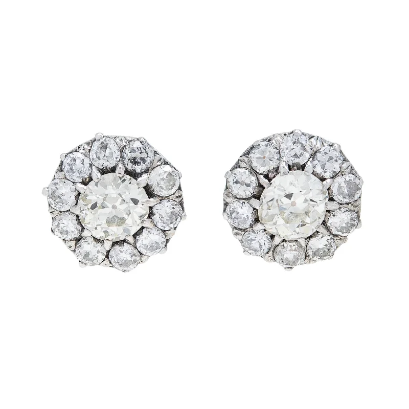 Elegant Diamond Earrings-Victorian 14k/Sterling Diamond Cluster Stud Earrings 7.50ctw