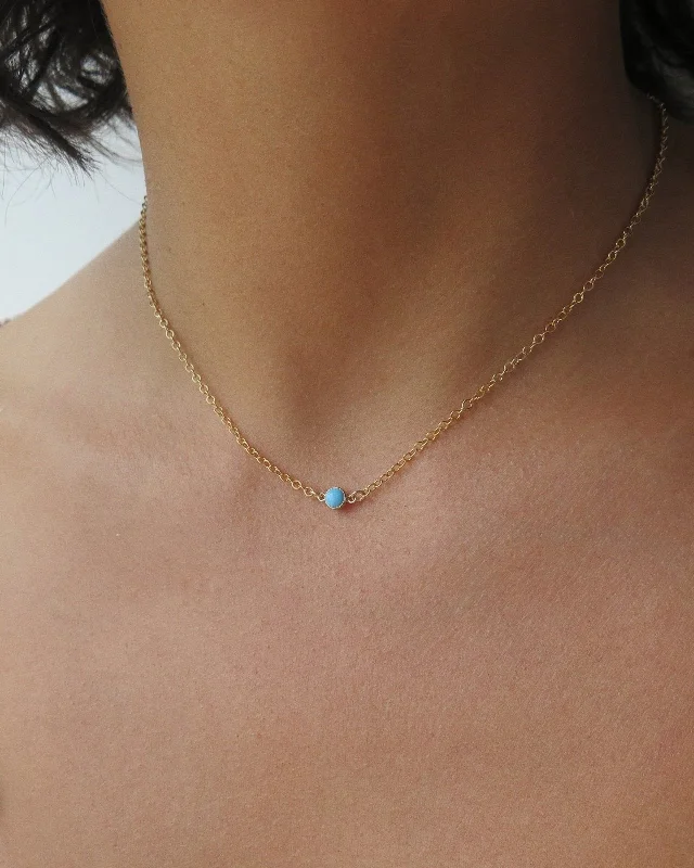 Simple Long Pendant Necklace-Single Turquoise Necklace  - 14k Yellow Gold Fill