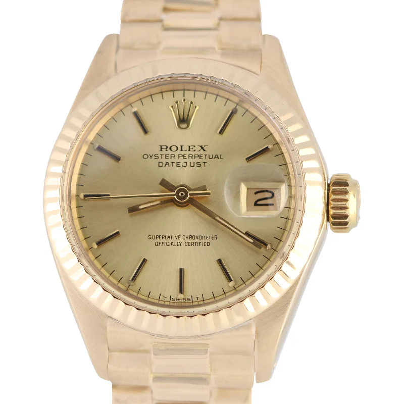 Women's Smart Watch with Fitness Tracker-Ladies Rolex DateJust President 26mm Champagne Dial Yellow Gold 6917