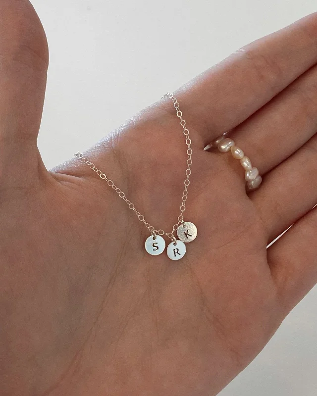 Rose Gold Necklace-Multi Letter Coin Necklace  - Sterling Silver