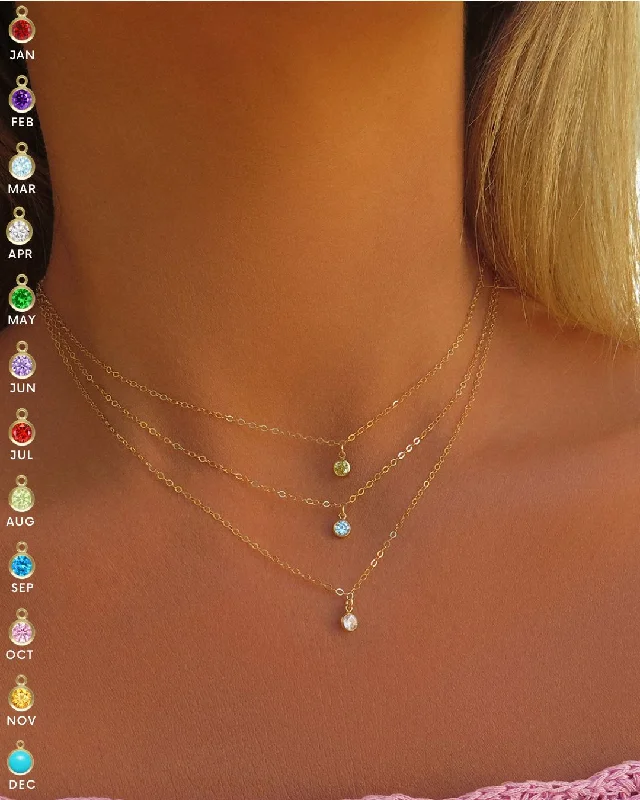 Custom Layered Necklace-Small Birthstone Necklace - 14K Yellow Gold Fill