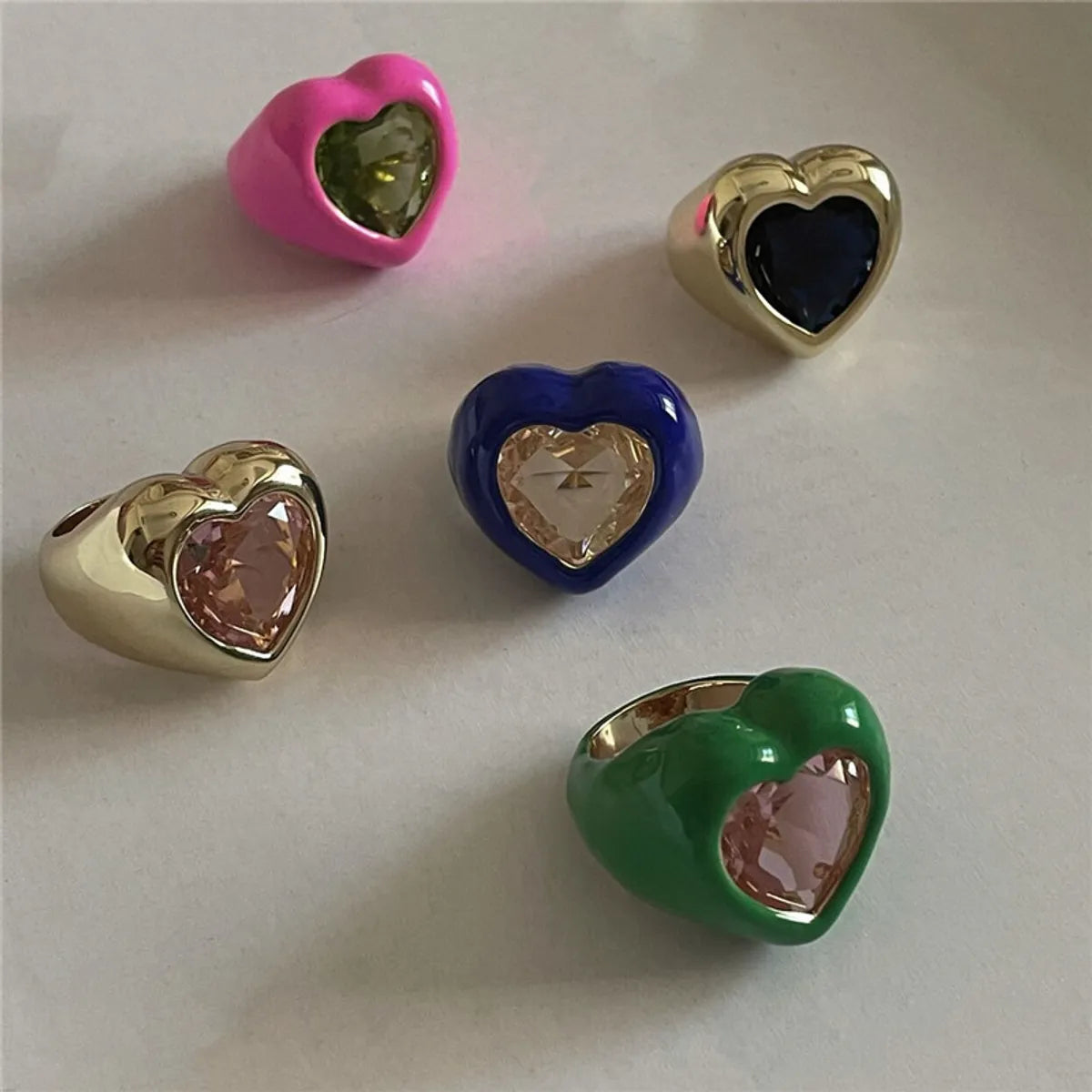 Fashion Large Gemstone Color Enamel Spray Paint Heart-shaped Ring Wholesale Gooddiy