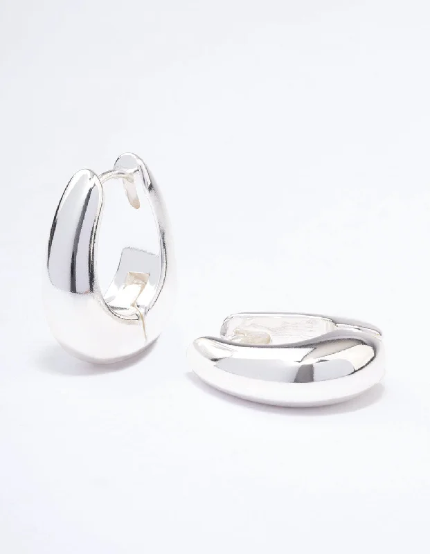 Large Dangle Earrings-Silver Plated Chunky Oval Huggie Earrings