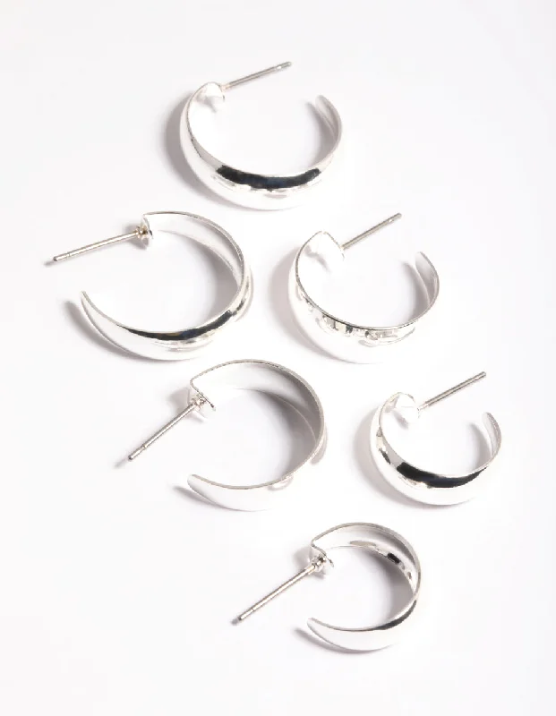 Rhinestone Stud Earrings-Silver Chubby Hillow Hoop Earrings Pack