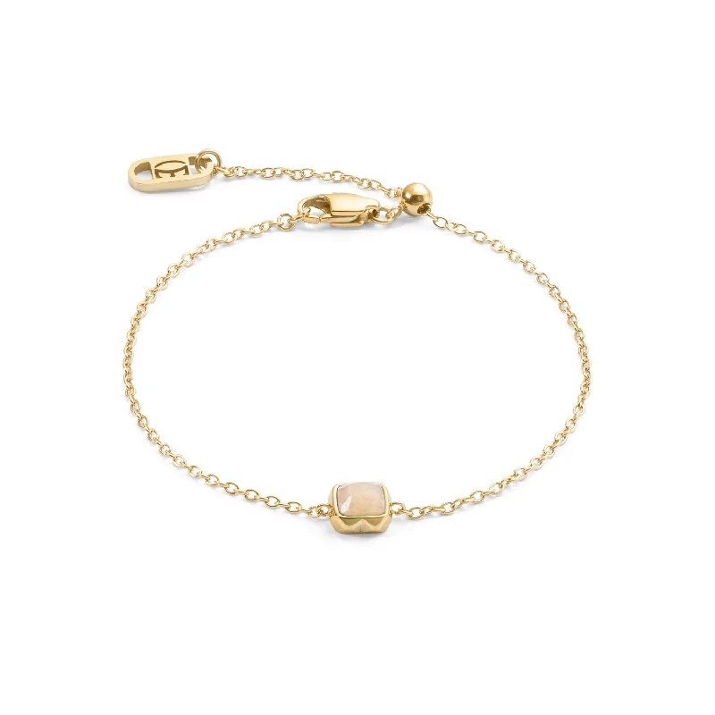 Custom Diamond Bracelet-Coeur De Lion Gold June Birthstone Cream Jade Bracelet