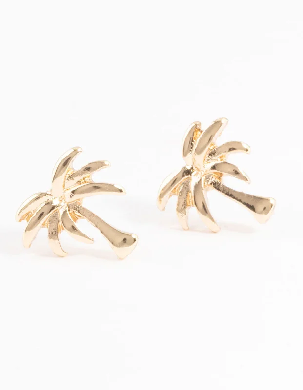 Star Shaped Earrings-Gold Palm Tree Stud Earrings