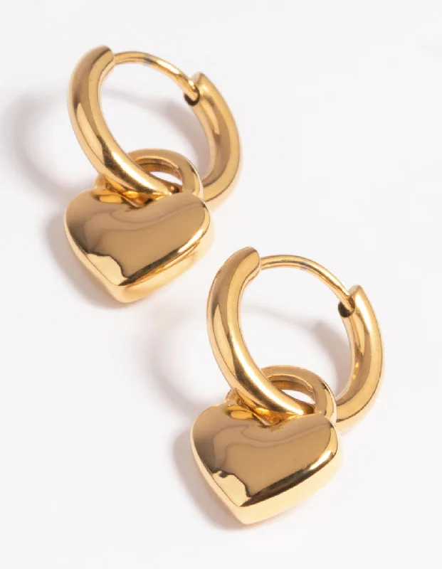 Elegant Drop Stud Earrings-Gold Plated Surgical Steel Chunky Heart Huggie Hoop Earrings