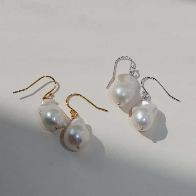 Sparkling Diamond Earrings-'Enid' Baroque Pearl Drop Earrings