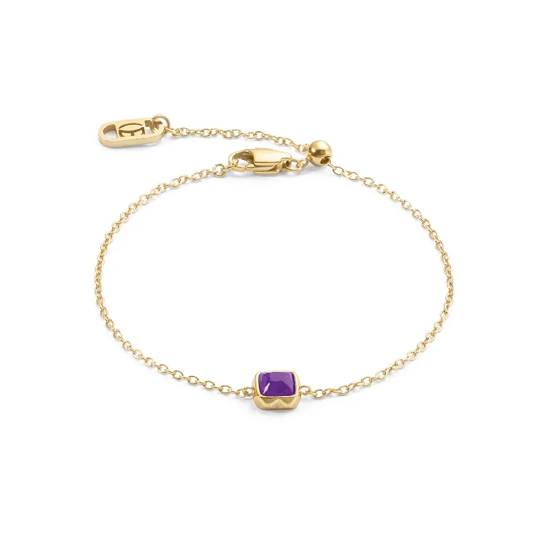 Personalized Gold Cuff Bracelet-Coeur De Lion Gold February Birthstone Sugilite Bracelet