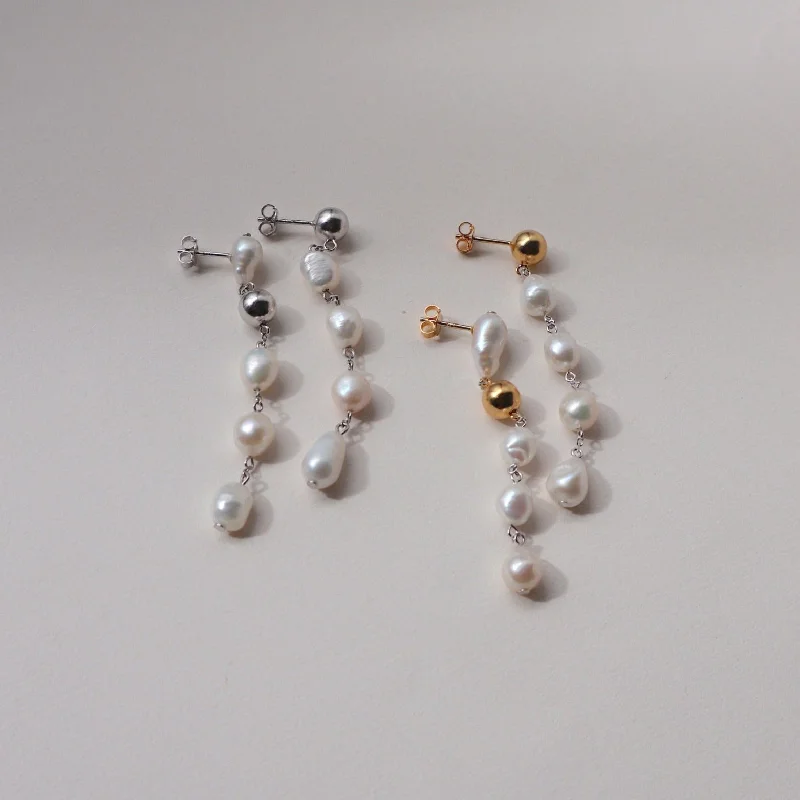 Colored Gemstone Earrings-'Martha' Mismatched Drop Pearl Earrings