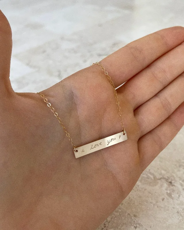 Layered Gold Necklace-Custom Hand-Written Bar Necklace